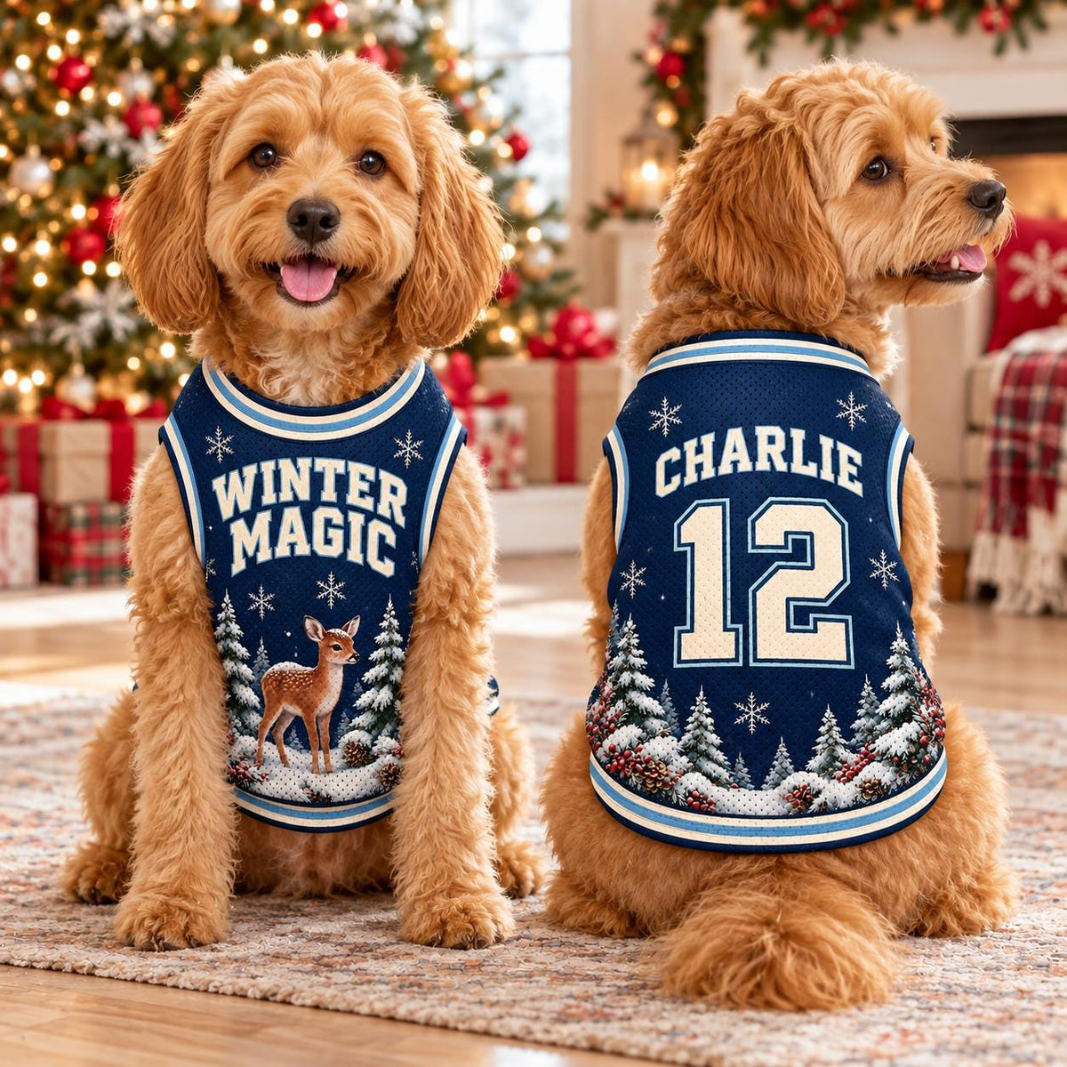 Winter Deer Pet Jersey - Personalized Dog Name Number Shirt - image 4