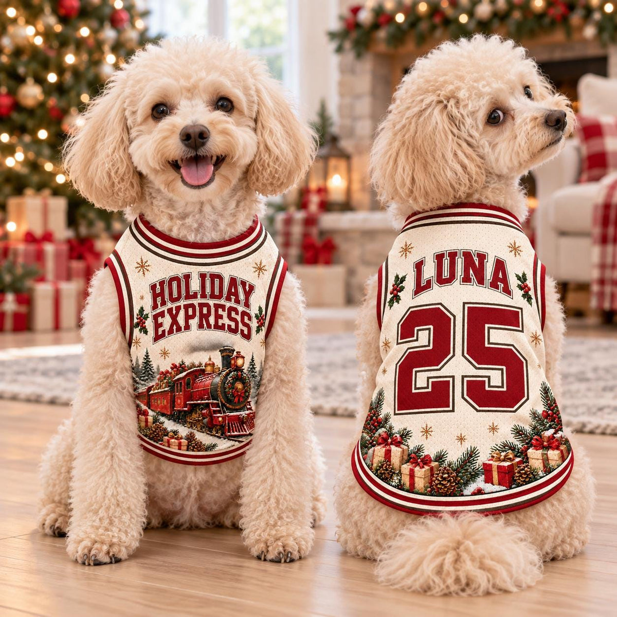 Holiday Express Pet Jersey - Personalized Dog Name Number Shirt