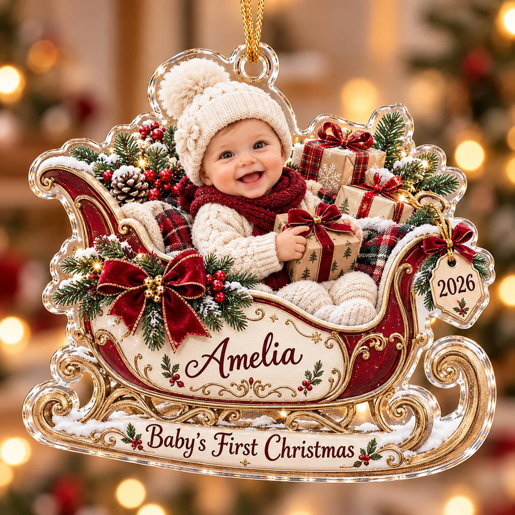 Christmas Sleigh Ornament - Personalized Baby Photo Acrylic Keepsake - image 5