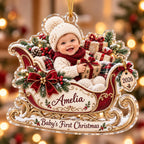 Christmas Sleigh Ornament - Personalized Baby Photo Acrylic Keepsake - image 5