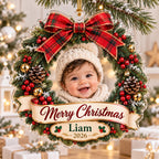 Christmas Wreath Ornament - Personalized Baby Photo Acrylic Keepsake - image 3