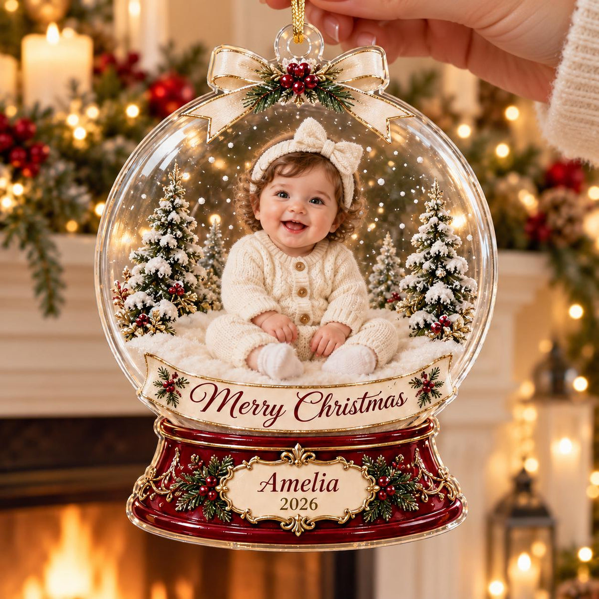 Snow Globe Baby Ornament - Personalized Photo Acrylic Keepsake - image 2