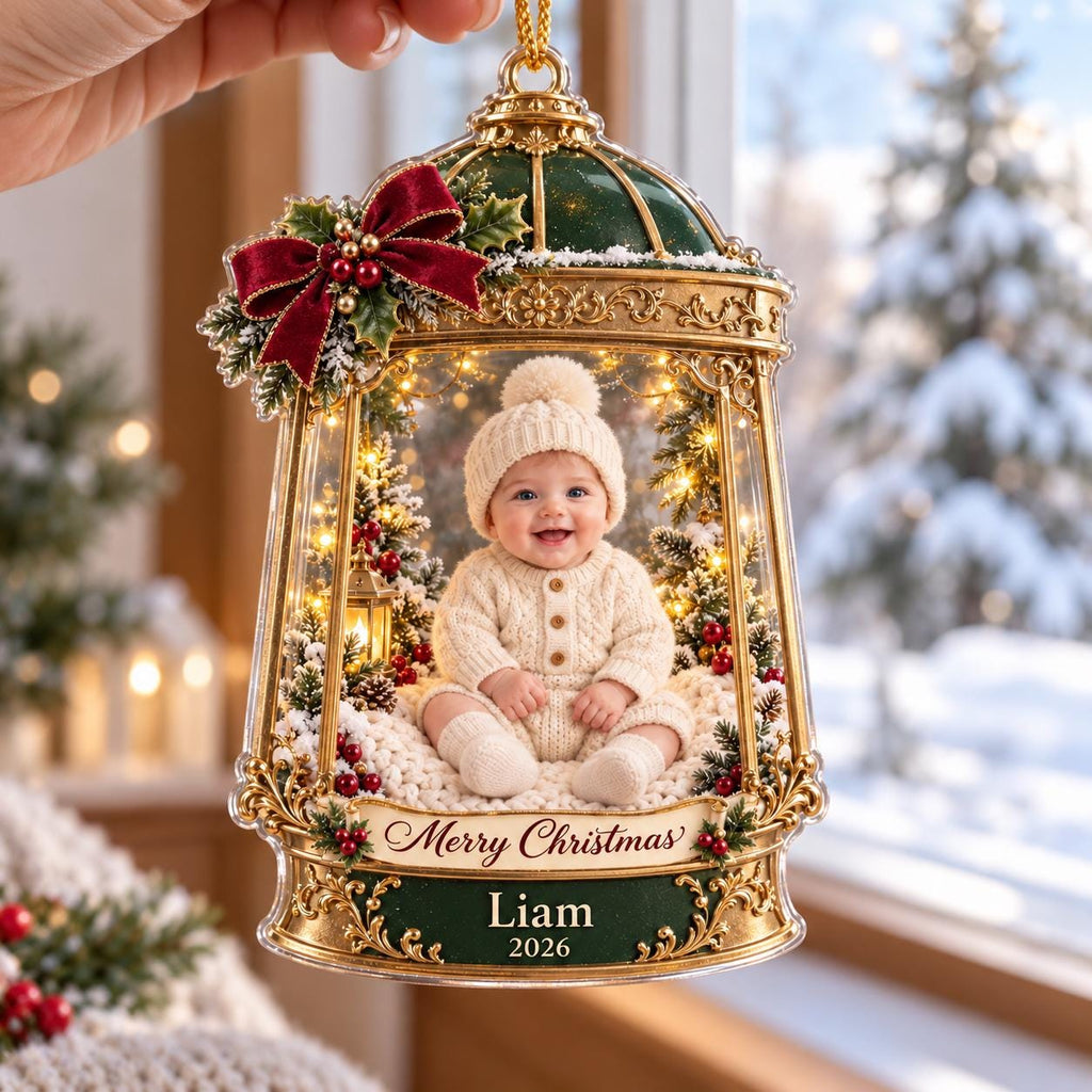 Christmas Lantern Baby Ornament - Personalized Photo Acrylic Keepsake - image 2