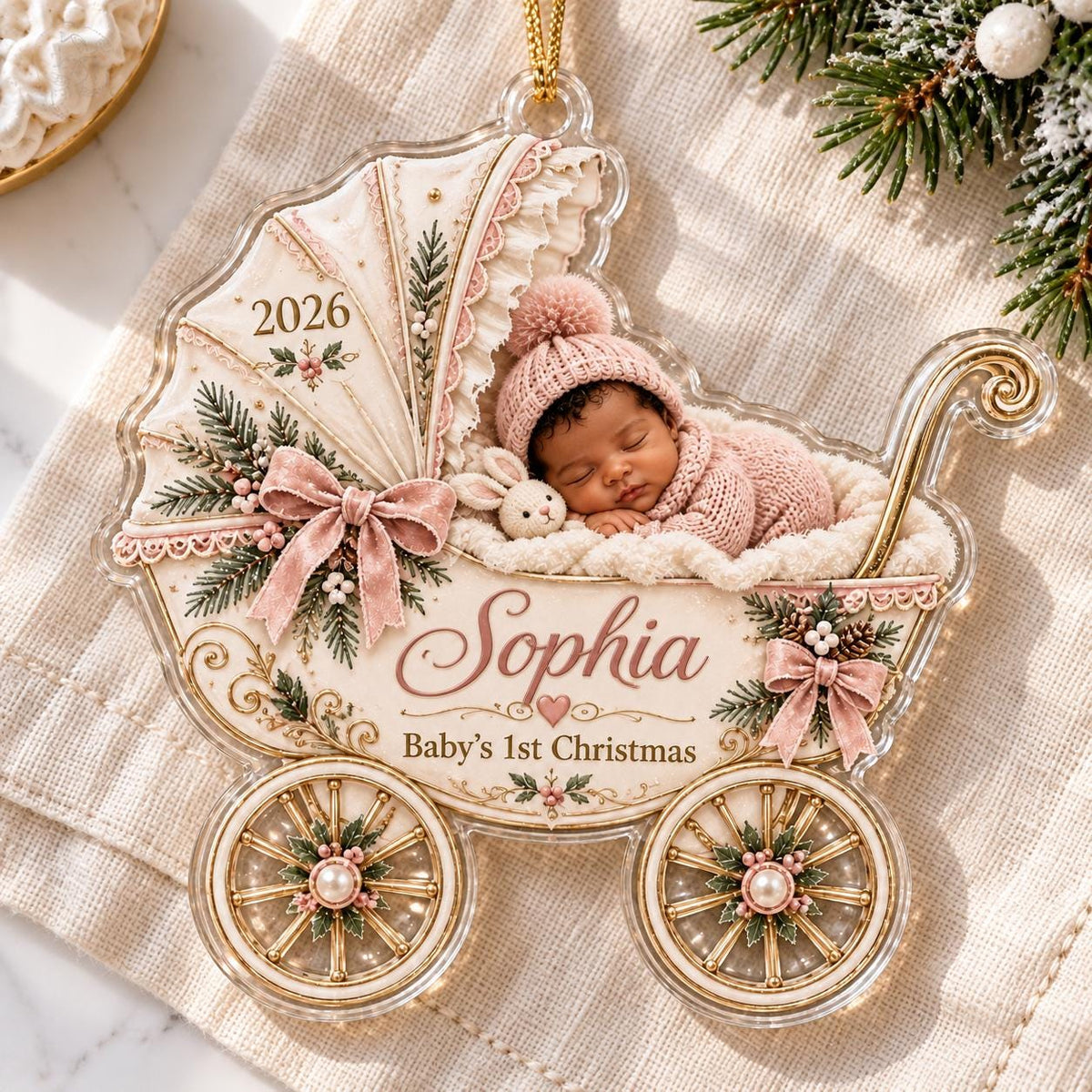 Baby Carriage Ornament - Personalized Photo Acrylic Keepsake - image 3