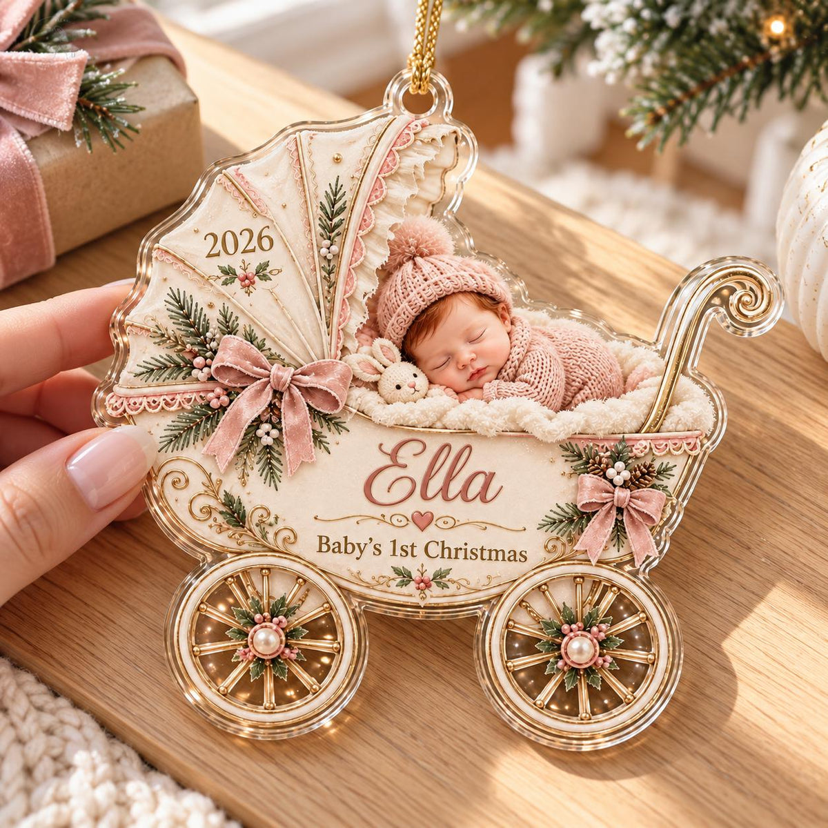 Baby Carriage Ornament - Personalized Photo Acrylic Keepsake - image 2
