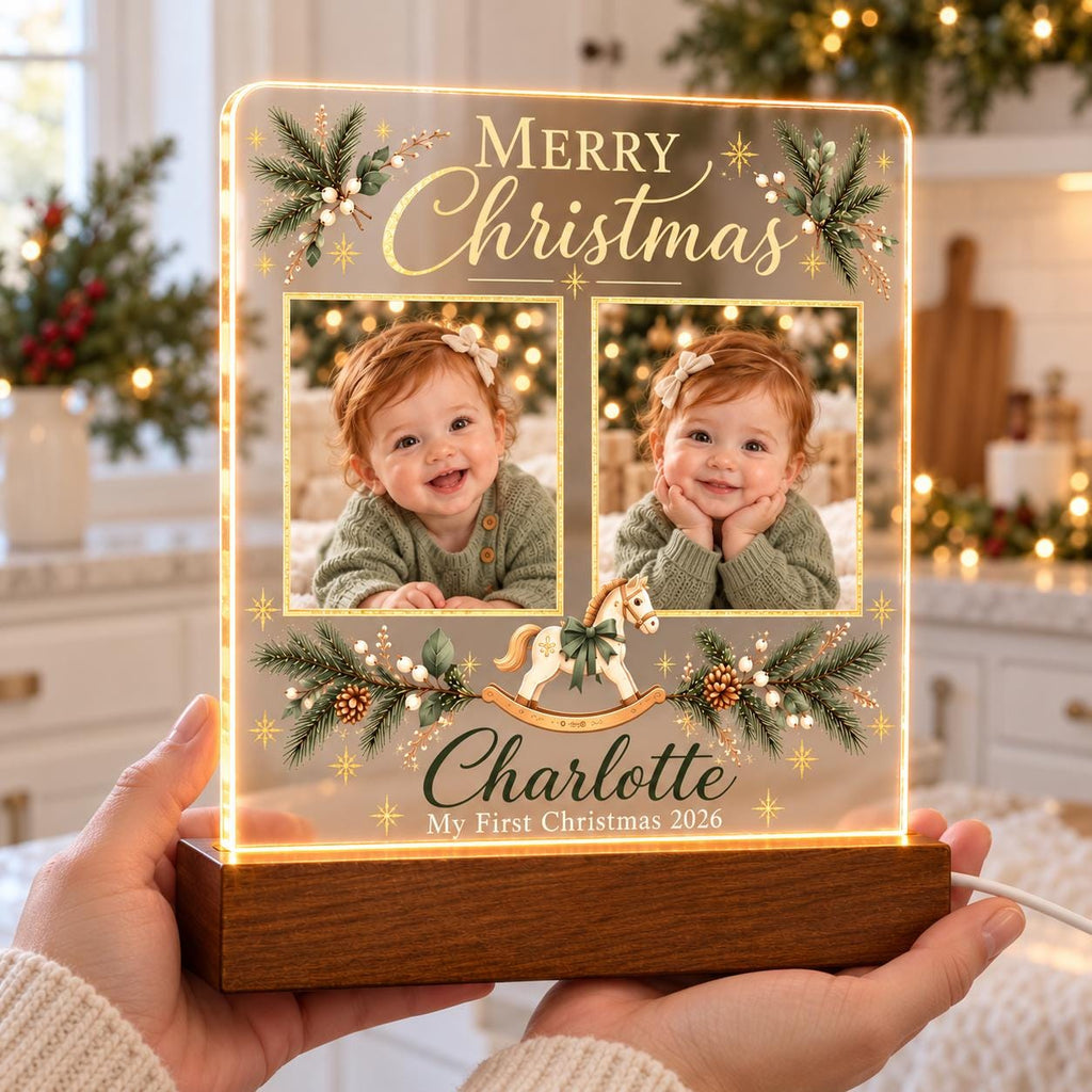 First Christmas Photo Lamp - Personalized Baby Acrylic Plaque - image 2