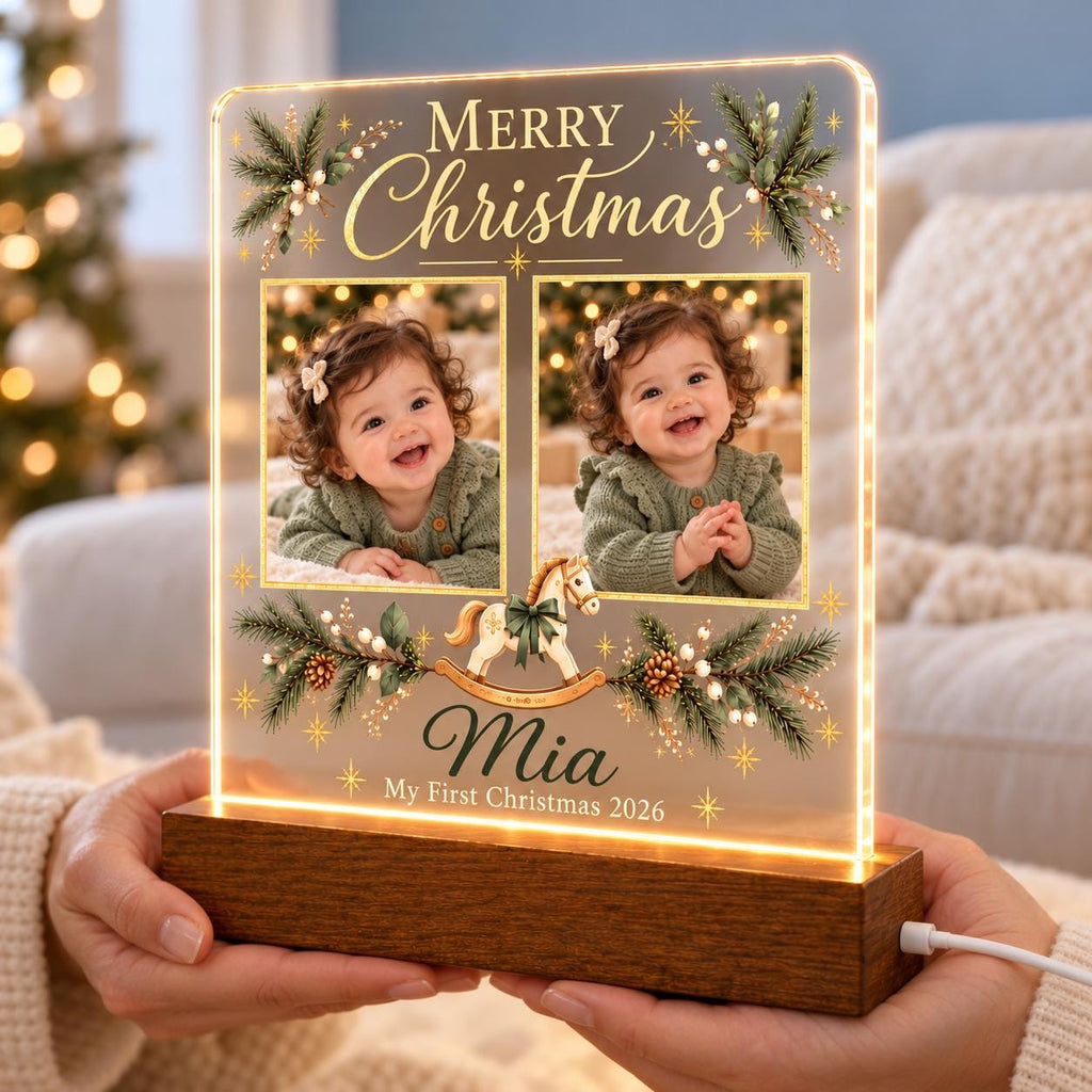 First Christmas Photo Lamp - Personalized Baby Acrylic Plaque - image 4