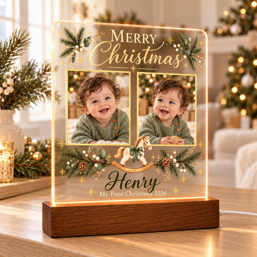 First Christmas Photo Lamp - Personalized Baby Acrylic Plaque - image 3