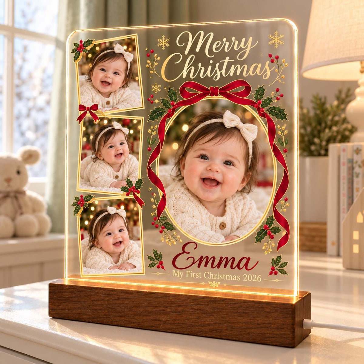 Christmas Photo Collage Lamp - Personalized Baby Acrylic Plaque - image 3