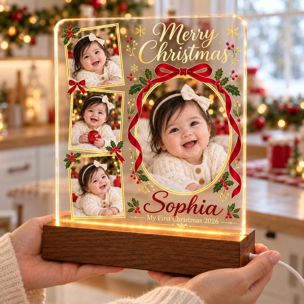 Christmas Photo Collage Lamp - Personalized Baby Acrylic Plaque - image 2