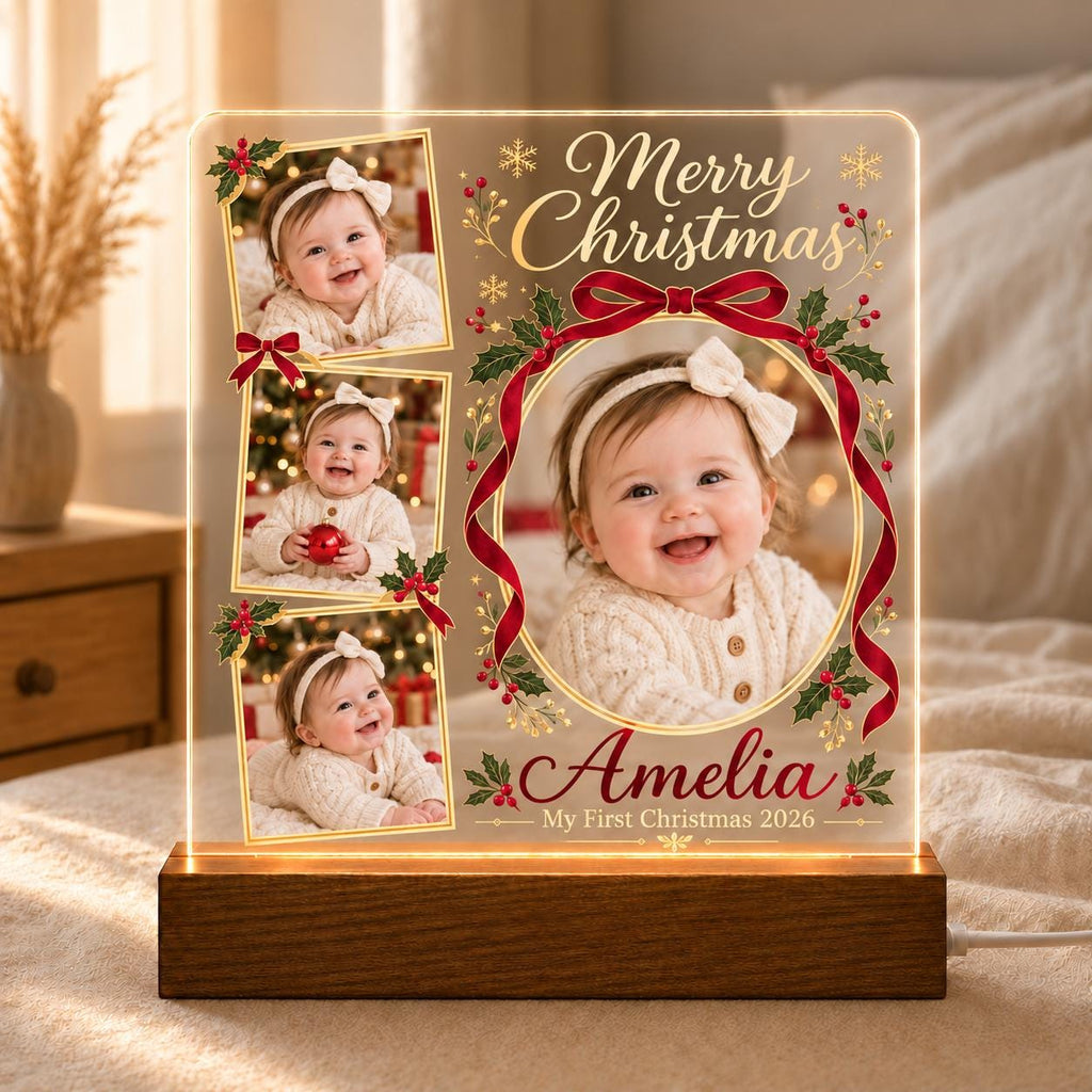 Christmas Photo Collage Lamp - Personalized Baby Acrylic Plaque