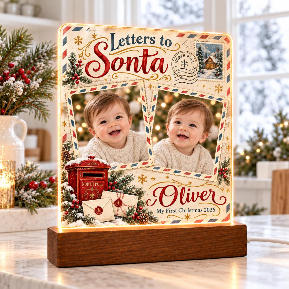 Letters to Santa Photo Lamp - Personalized Baby Acrylic Plaque - image 3