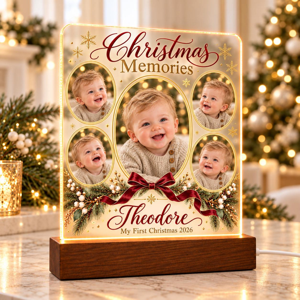 Christmas Memories Lamp - Personalized Baby Acrylic Photo Plaque - image 3